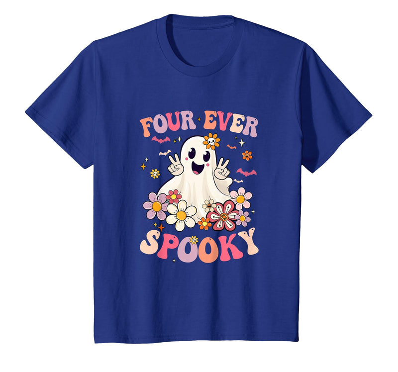 4th Birthday Party Halloween Costume Four Ever Spooky Halloween 4Th Birthday Party Decorations T-Shirt - Royal Blue