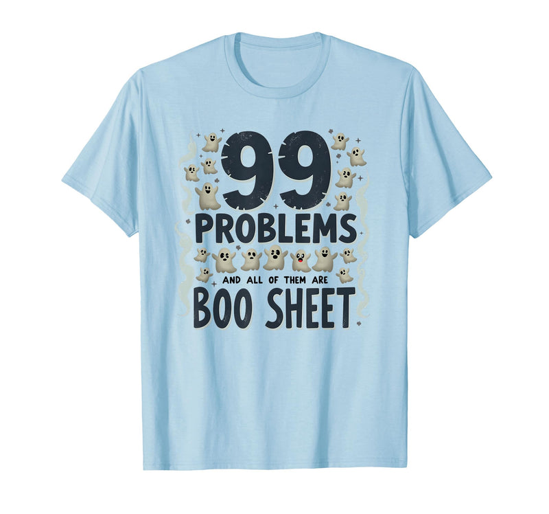 Mademark Ghost & Spirits - Ghost (99 Problems All) T-Shirt - Baby Blue-99 Problems All Boo Sheet
