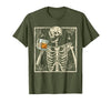 Funny Skeleton Drinking Bourbon Whiskey Halloween Alcoholic T-Shirt - Olive Green