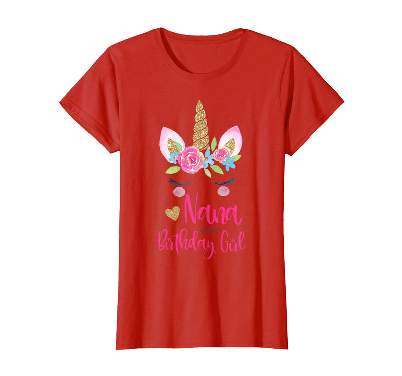 Unicorn Birthday Girl Family Shirts Unicorn Nana of The Birthday Girl Shirt Matching Party Tee T-Shirt - Red
