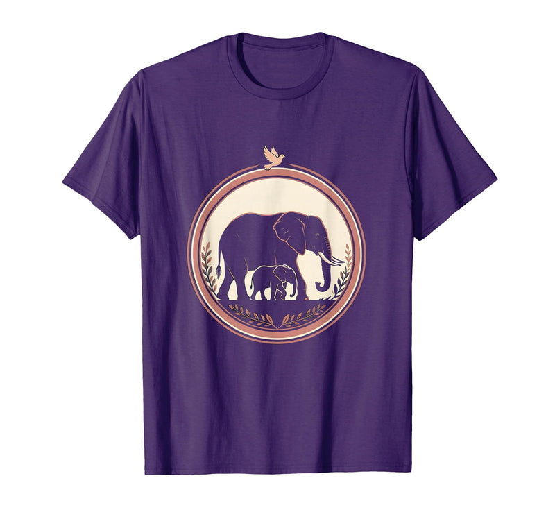 Mademark Mama Elephant Silhouette Mother and Baby Design T-Shirt - Men - Purple