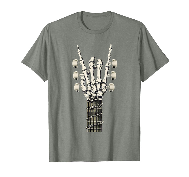 Rock and Wear Gifts Men Women Kids Skeleton Guitar Hand Rock On Guitarist Rock Band Music T-Shirt - Olive Heather