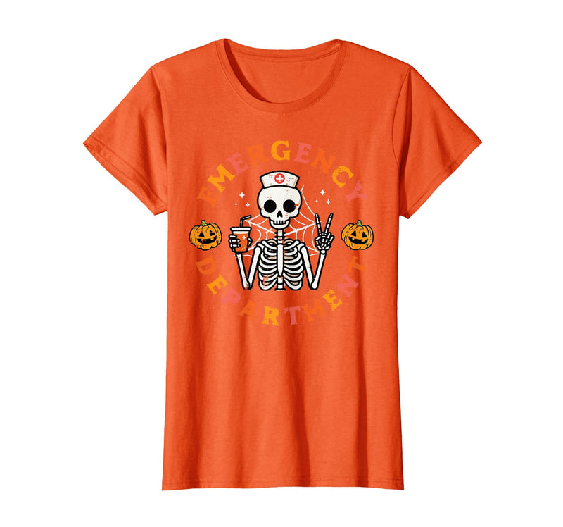 Halloween Nurse Shirts For Women Scrub Costumes Emergency Department Funny Halloween ER Nurse Women Men T-Shirt - Orange