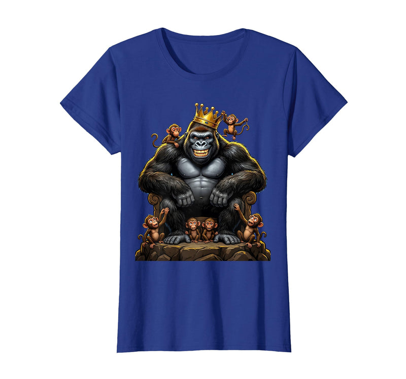Mademark King Gorilla Dad Surrounded by Little Monkeys T-Shirt - Women - Royal Blue