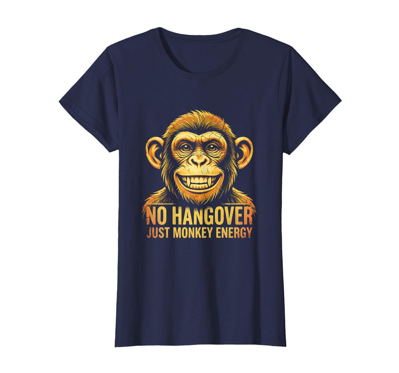 Mademark No Hangover Just Monkey Energy Sober Men T-Shirt - Women - Navy Blue