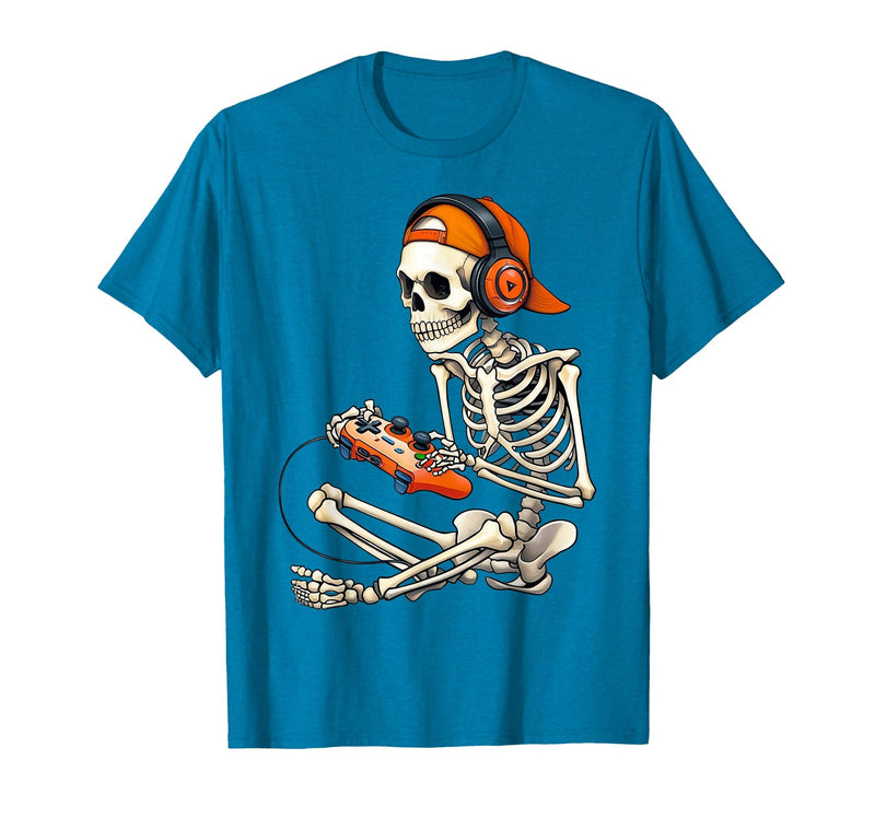 Halloween Skeleton Shirts for Gamers Men Boys Kids Halloween Skeleton Gamer Video Gaming Boys Men Kids Funny T-Shirt -