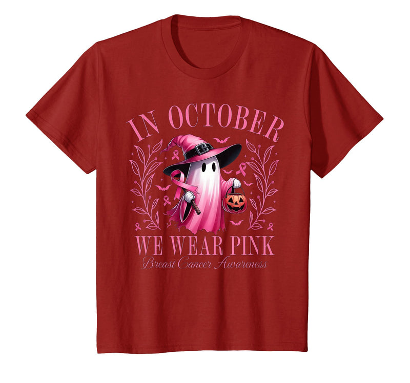 Ghost October Wear Pink Breast Cancer t -shir t Halloween Pink Ghost in October We Wear Pink Breast Cancer T-Shirt -