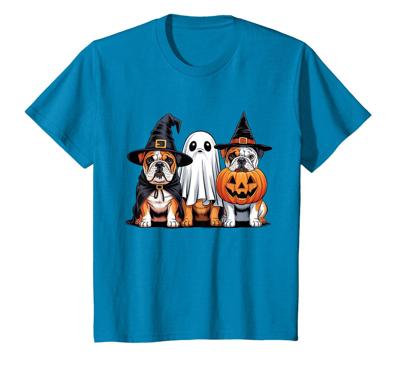 English Bulldog Halloween Funny Dog Lover Pumpkin Witch T-Shirt - Sapphire Blue