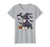 Witch Schnauzer Dog Halloween Outfits Schnauzer Dog Scary Pumpkin Bat Witch Schnauzer Halloween T-Shirt - Heather Grey