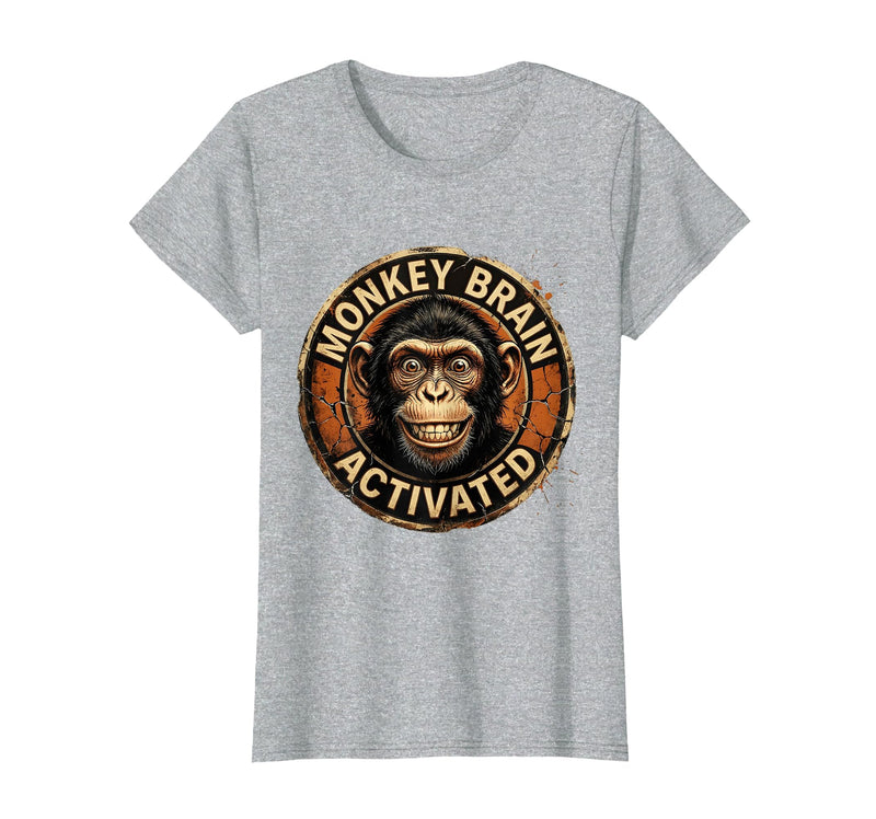 Mademark Monkey Brain Activated Funny Primate Design T-Shirt - Women - Heather Grey