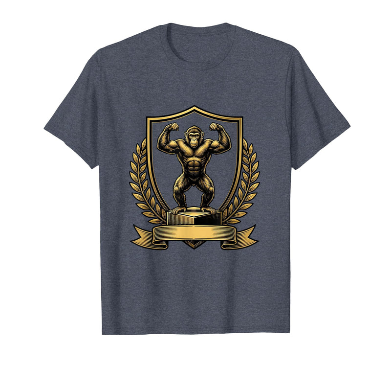 Mademark Monkey Flexing Muscles on Gym Podium T-Shirt - Men - Heather Blue