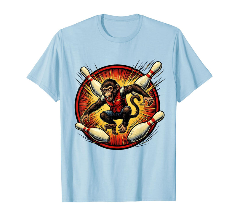 Mademark Pin Monkey Dodging Flying Pins Bowling Graphic T-Shirt - Men - Baby Blue