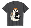 halloween iced coffee costume Cat Women Girls Cute Halloween Cat Ghost Drinking Coffee Ghost Women Girls T-Shirt - Dark