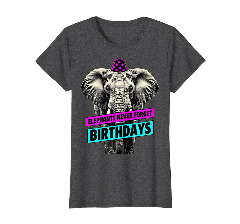 Mademark Elephants Never Forget Birthdays Funny Design T-Shirt - Women - Dark Heather Grey
