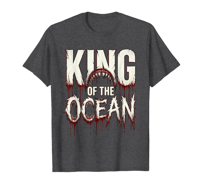 Mademark King of the Ocean Mens Shark Graphic Design T-Shirt - Dark Heather Grey
