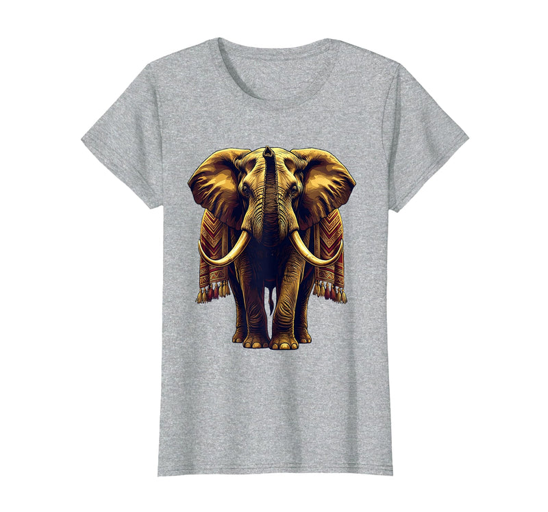 Mademark Ornate Parade Elephant Illustrated Graphic T-Shirt - Women - Heather Grey