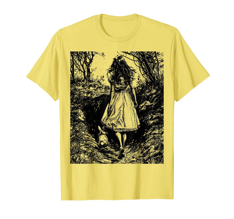 Alice in Wonderland - Down the Rabbit Hole Fantasy Vintage T-Shirt in Lemon Yellow