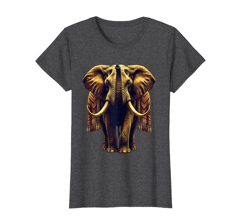 Mademark Ornate Parade Elephant Illustrated Graphic T-Shirt - Women - Dark Heather Grey