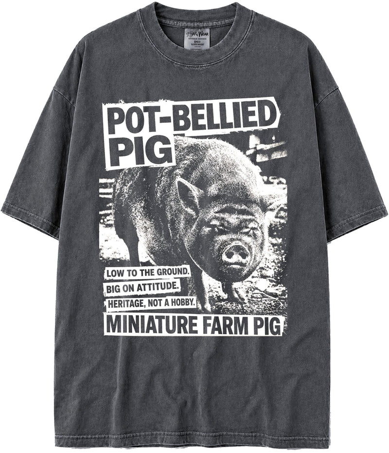 BABATEES U.S.A. MAX-Heavyweight Punk Rock Animals Shaka Wear Oversized 7.5oz Cotton Tshirt - Pot-bellied Pig