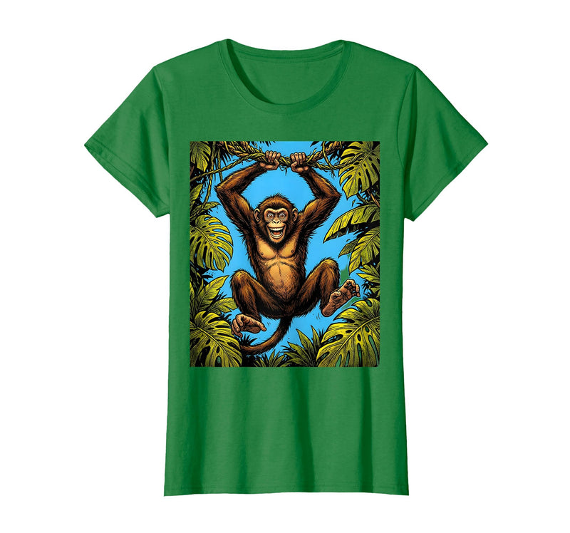 Mademark Monkey Hanging From Jungle Vine Graphic T-Shirt - Women - Kelly Green