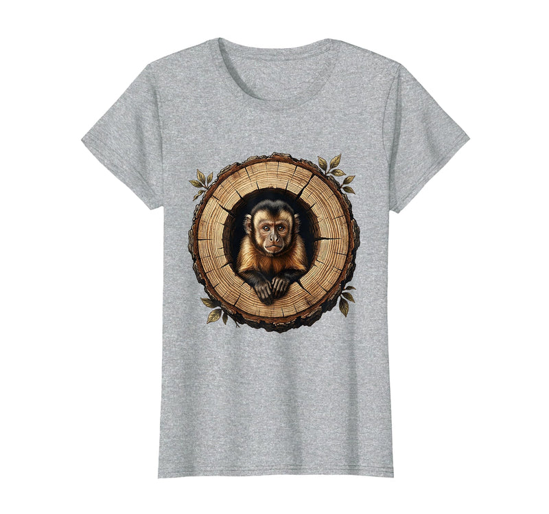 Mademark Capuchin Monkey in Hollow Log Illustration T-Shirt - Women - Heather Grey