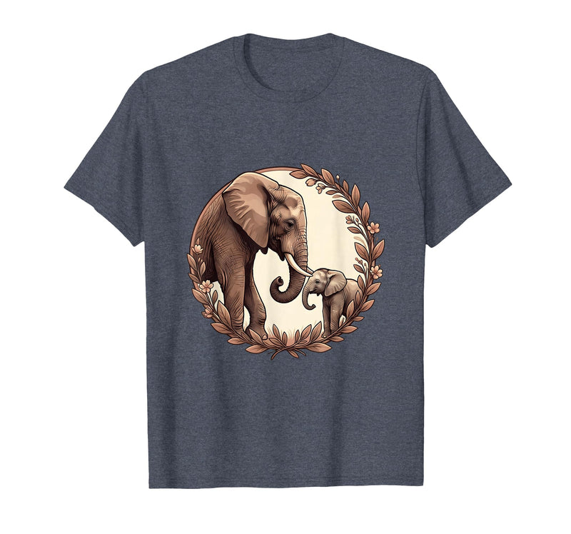 Mademark Elephant Mom and Baby Trunk Touch Pregnancy Tee T-Shirt - Men - Heather Blue