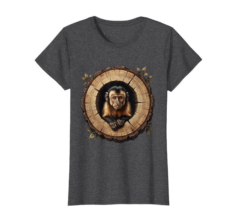 Mademark Capuchin Monkey in Hollow Log Illustration T-Shirt - Women - Dark Heather Grey