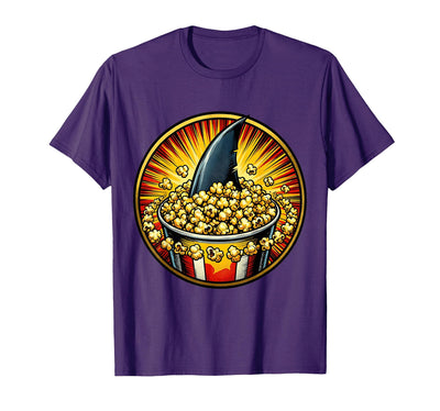 Shark Fin Circling Popcorn Bowl Snack Design T-Shirt