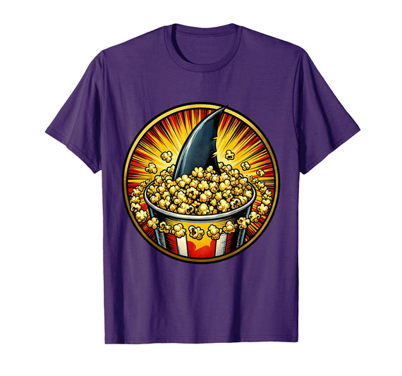 Mademark Shark Fin Circling Popcorn Bowl Snack Design T-Shirt - Purple