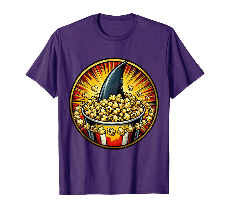 Mademark Shark Fin Circling Popcorn Bowl Snack Design T-Shirt - Purple