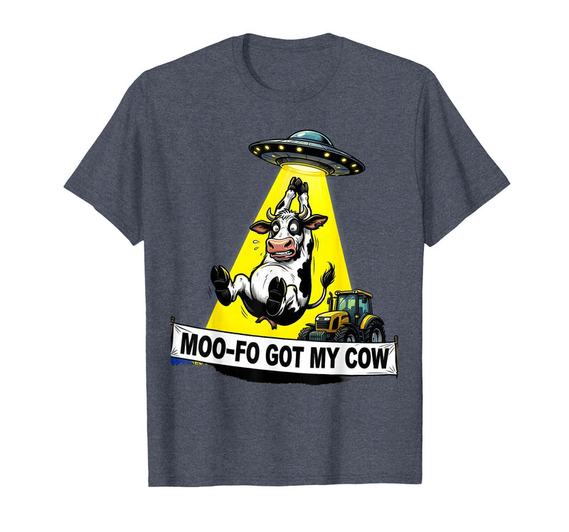 Mademark Moo-FO Got My Cow Alien Abduction Design T-Shirt - Heather Blue