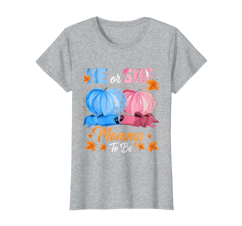He Or She Pumpkin Gender Reveal Party Supplies Tee Halloween Pumpkin Gender Reveal He or She Mommy to Be T-Shirt - Heather