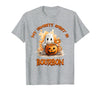 Boo Watercolor Pumpkin Cup Light Witch Hat Bottle Bourbon My Favorite Spirit is Bourbon Happy Halloween Boo T-Shirt -