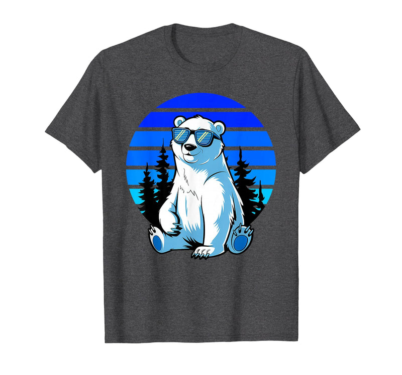 Bear Lover Gift Co. Arctic Animal Polar Bear Lover Cool Sunglasses Polar Bear T-Shirt - Dark Heather Grey