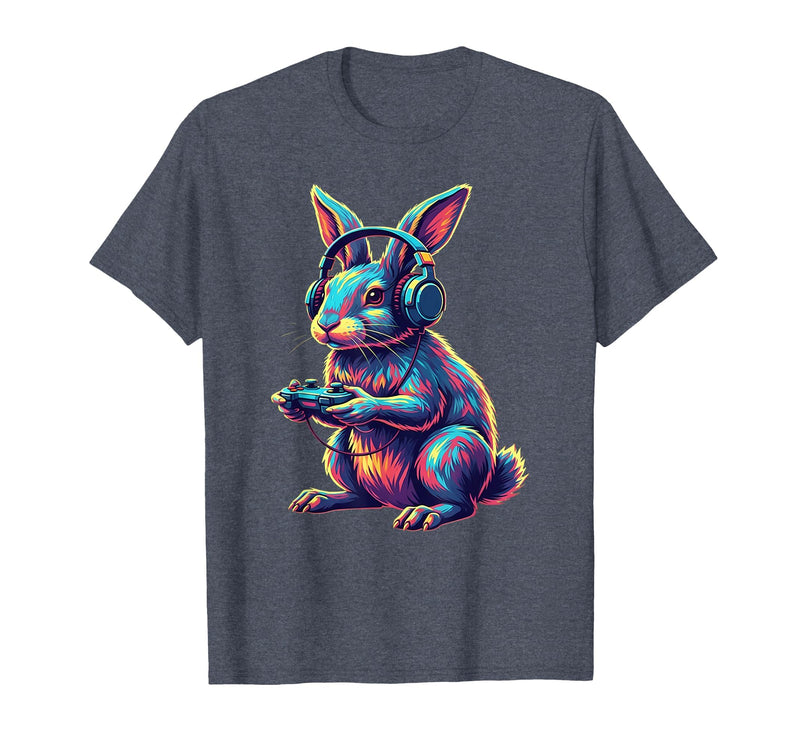 Rabbit Gaming Animal Video Games Funny Rabbit T-Shirt in Heather Blue