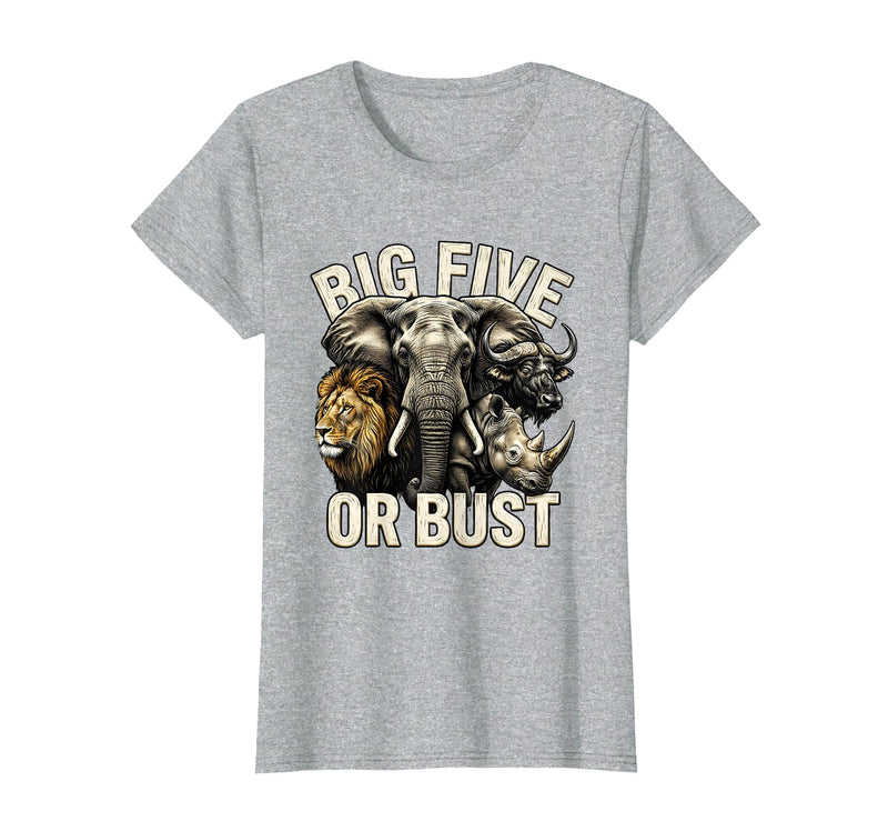 Mademark Big Five or Bust Safari Wildlife Design T-Shirt - Women - Heather Grey