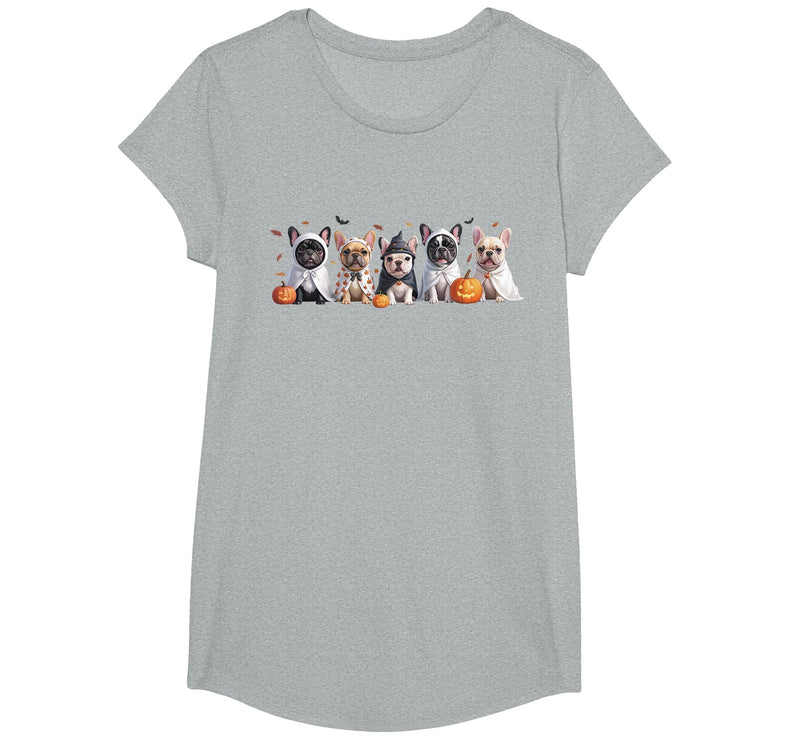 Funny Ghost Dog Halloween Girls Kids Cute French Bulldog Halloween Costume Frenchie Dog Ghost T-Shirt - Heather Grey