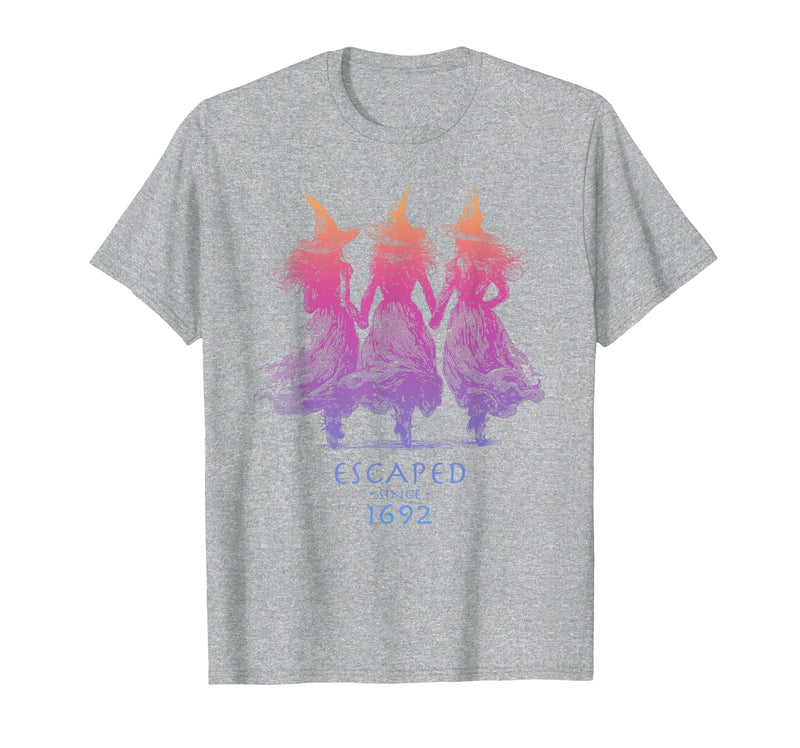 Escaped Since 1692 Halloween Escaped Since 1692 Funny Witch Halloween Design T-Shirt - Heather Grey
