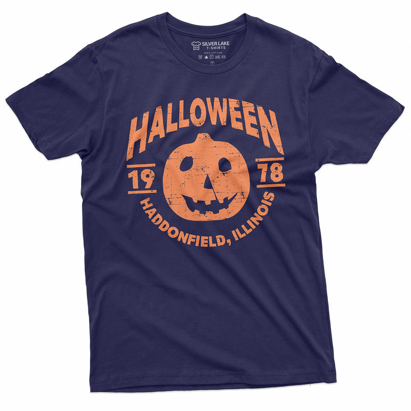 Silver Lake T-shirts Halloween Pumpkin T-Shirt Movie Popular Culture 1978 Haddonfield, Illinois Tee Shirt - Navy Blue