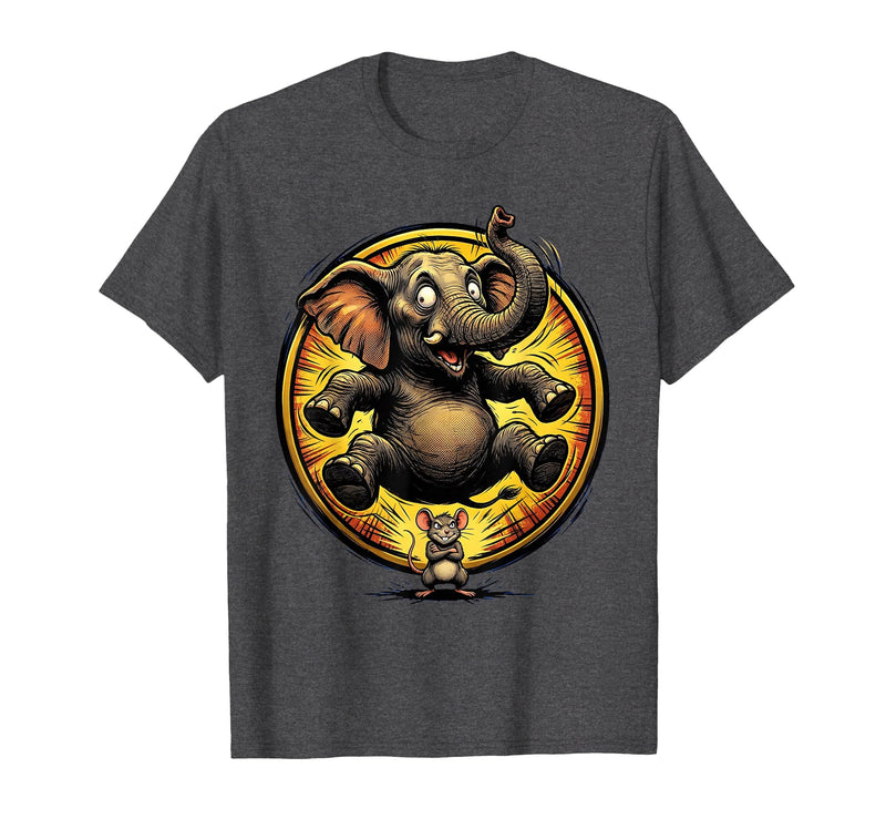 Mademark Elephant Scared by Tiny Mouse Funny Animal Design T-Shirt - Men - Dark Heather Grey