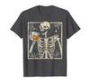 Funny Skeleton Drinking Bourbon Whiskey Halloween Alcoholic T-Shirt - Dark Heather Grey