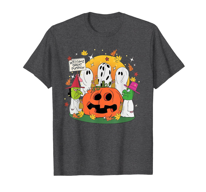 Funny Halloween gift tee Welcome Great Pumpkin Boo Witch Pumpkin Halloween T-Shirt - Dark Heather Grey