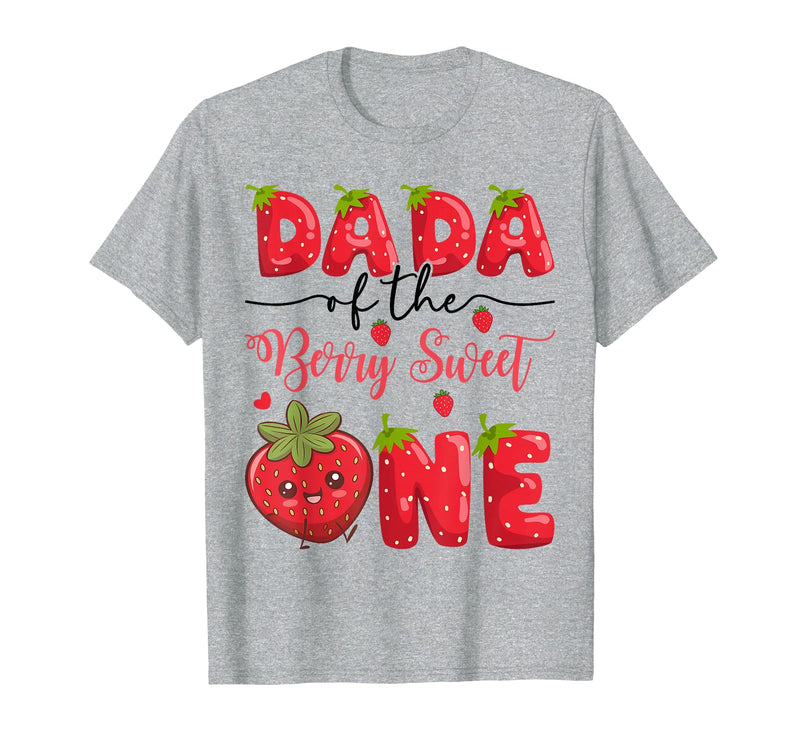 Kawaii Strawberry 1St Birthday Matching Dada of The Berry Sweet One Strawberry First Birthday T-Shirt - Heather Grey