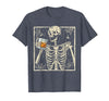 Funny Skeleton Drinking Bourbon Whiskey Halloween Alcoholic T-Shirt - Heather Blue
