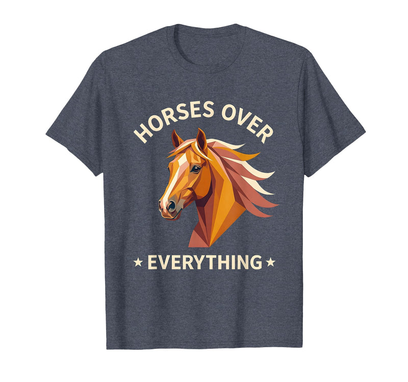 Mademark Horses Over Everything Women's Equestrian Design T-Shirt - Men - Heather Blue