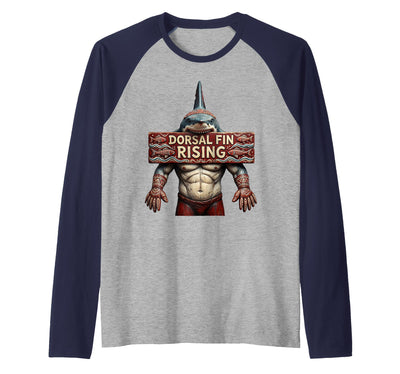 Dorsal Fin Rising Shark Men Graphic Design Raglan Baseball Tee