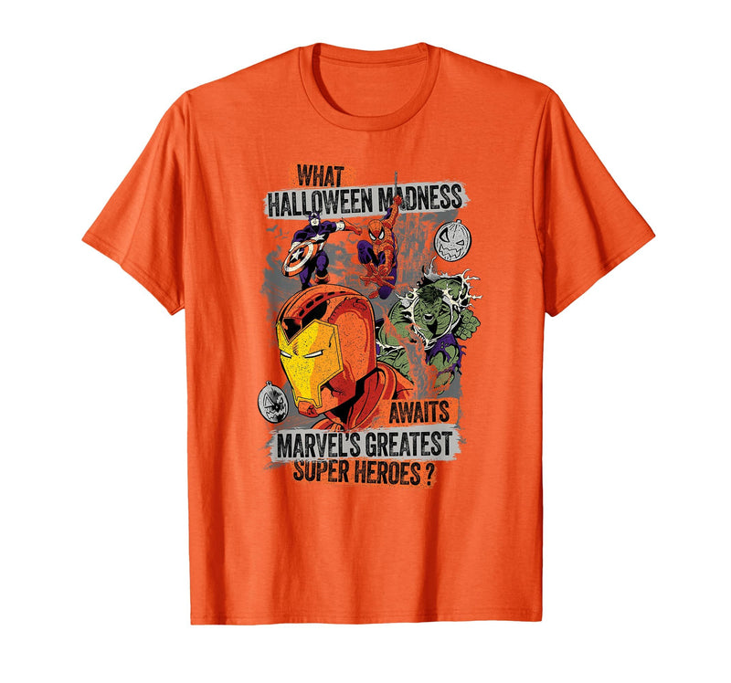 Marvel Halloween Madness Awaits the Greatest Super Heroes T-Shirt - Orange