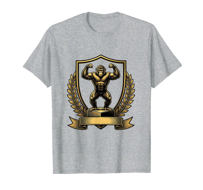 Mademark Monkey Flexing Muscles on Gym Podium T-Shirt - Men - Heather Grey
