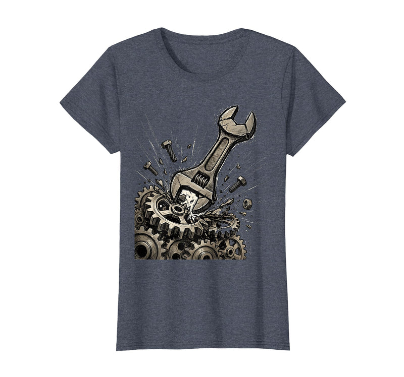 Mademark Monkey Wrench In The Gears Graphic Design T-Shirt - Women - Heather Blue