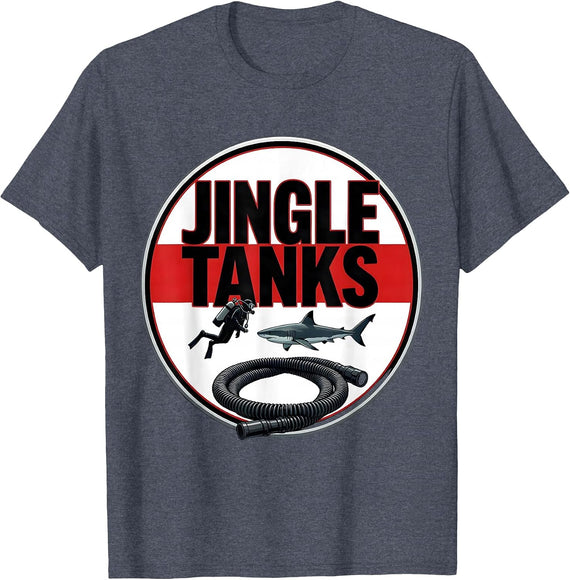 Jingle Tanks Funny Scuba Diver Shark Ocean Humor Gift T-Shirt - Heather Blue